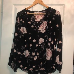 Joie black and floral silk 3/4 sleeve blouse